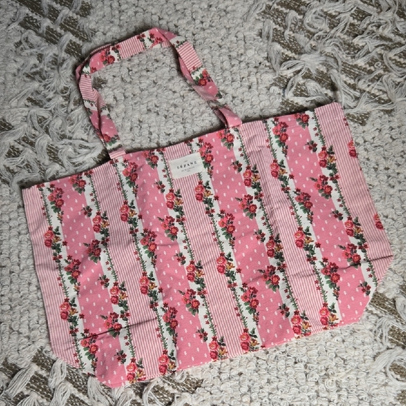 Sezane Pink Floral Stripe Tote - Picture 3 of 3